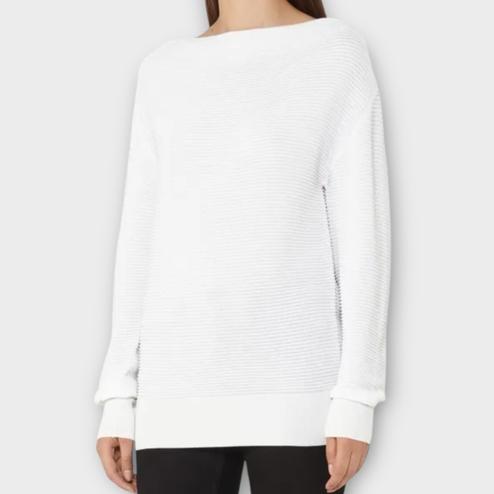 Reiss Women’s Katherine Ripple Stitch Sweater Top Medium Quiet Luxury Neutral